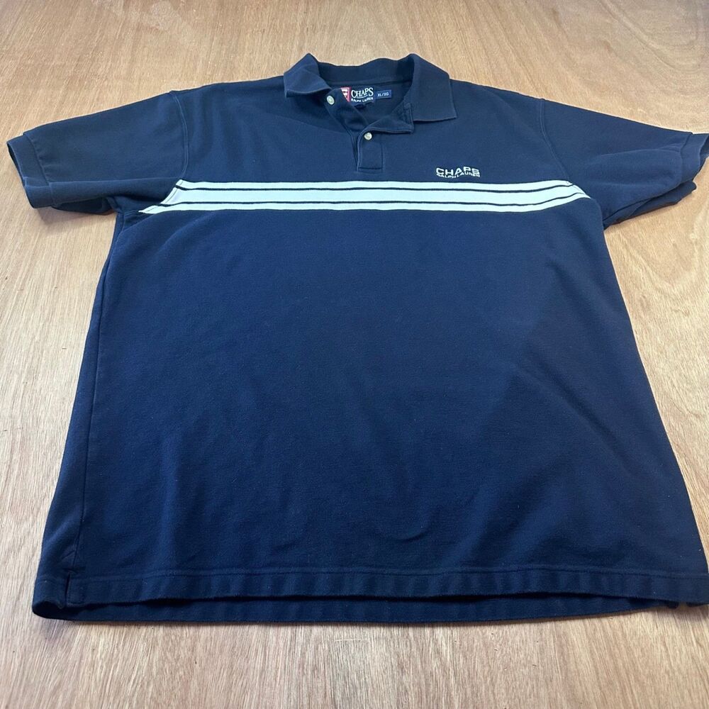 Chaps Ralph Lauren Men’s XL Black Polo Shirt White Stripe Logo Cotton